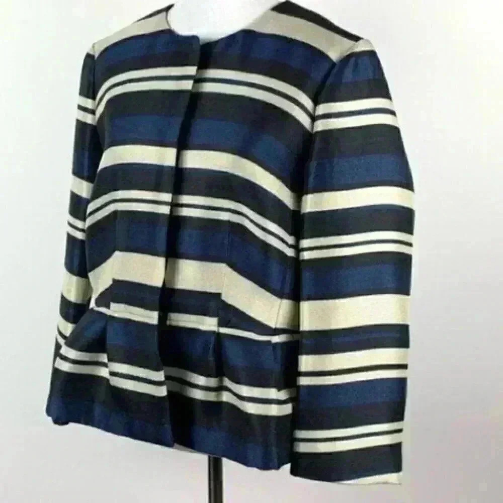New Ann Taylor blazer sz 10 stripes peplum career - Picture 6 of 10